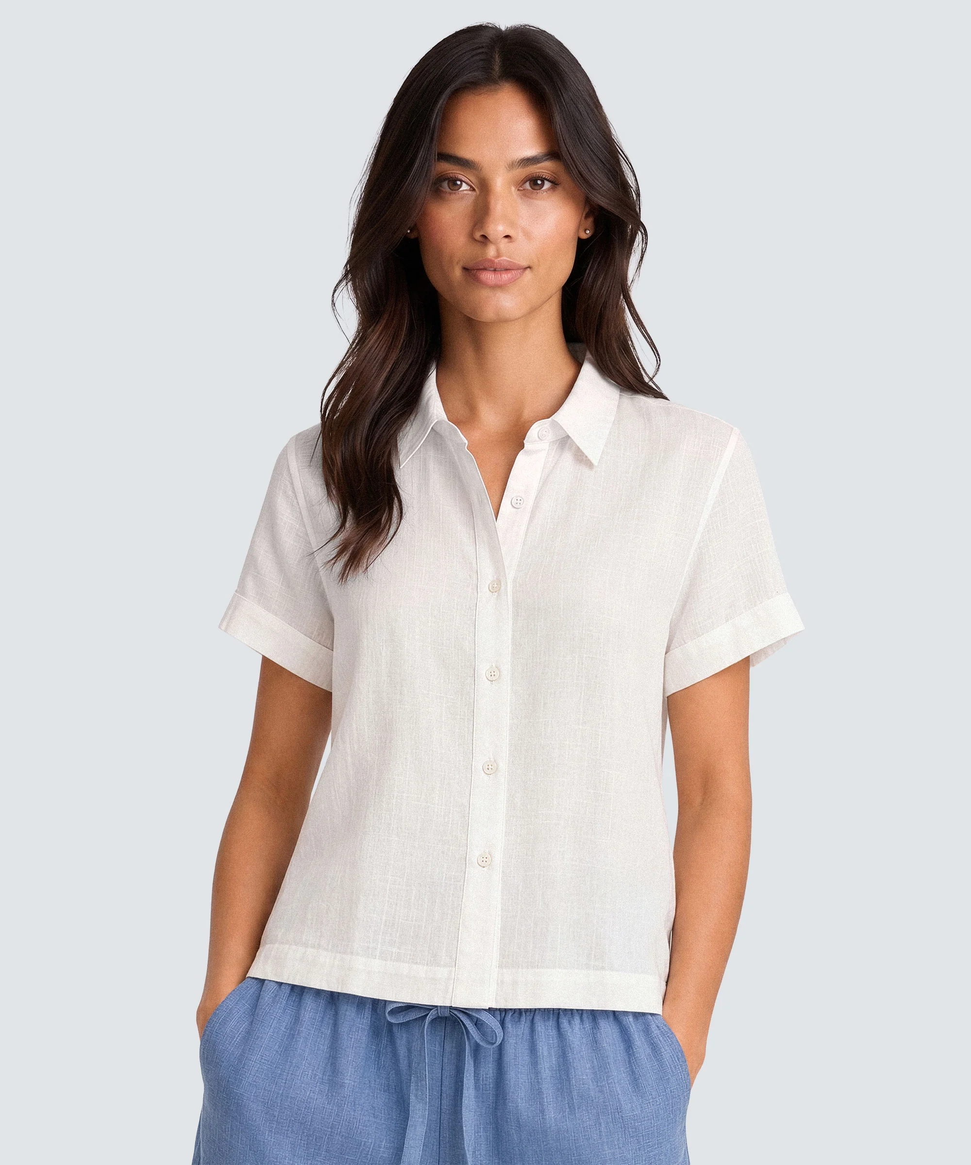 Women’s Merino Linen Short Sleeve Shirt - Image 11